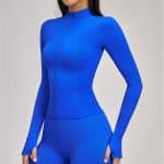 Seamless Stand Collar Zip Yoga Jacket, Windproof Thumb Hole Slim Workout Track Jacket for Women