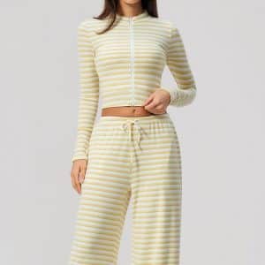 Zip Stand Collar Loose Yoga Set, Casual Slim-Fit Wide Leg Sports Tracksuit for Women