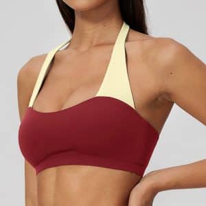 Color Block Halter Sports Bra, Stylish Backless Beauty Back Yoga Bra for Women