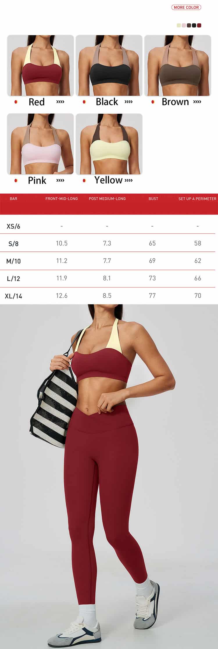The most eye-catching feature is its exclusive color-block halter shoulder strap design