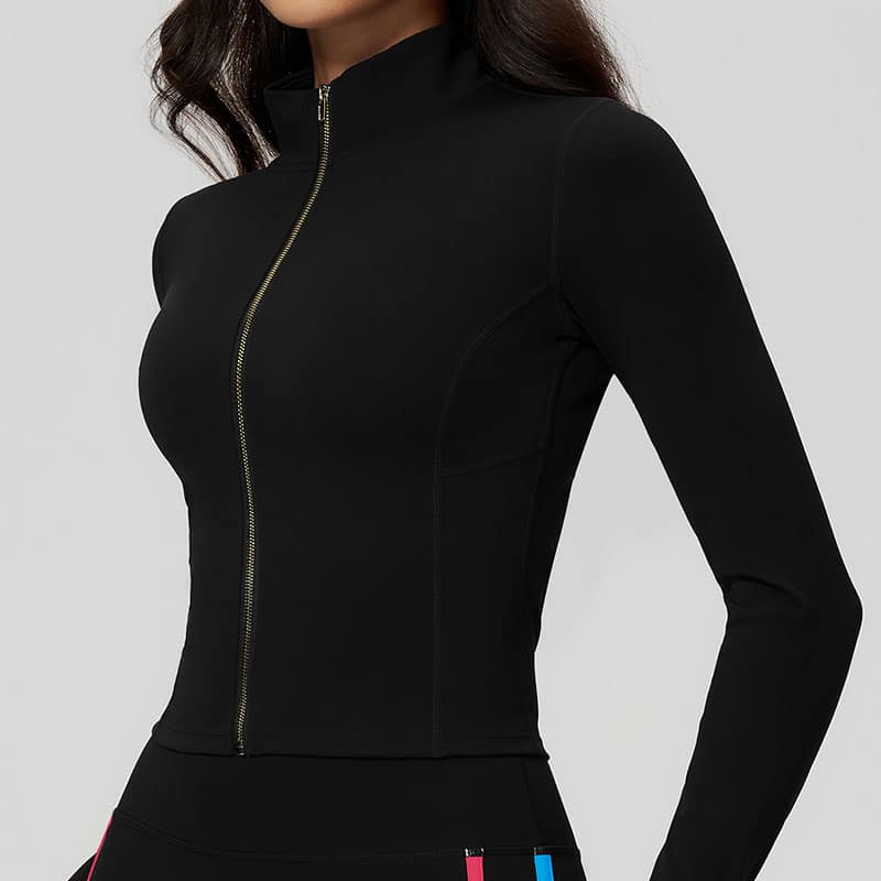 Women Waist Shaping Long Sleeve Yoga Jacket, High Stretch Slim Fit Workout Zip Up Coat for Gym Running Outdoor