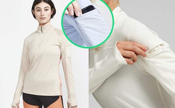 Multipurpose Pocket on the womens running top arms